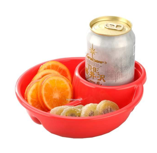 Khay ăn chia 2 ngăn sâu lòng kèm khay để cốc màu đỏ 