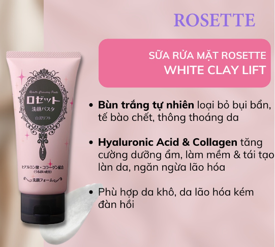 Sữa rửa mặt Rosette 120g (5 loại) (Hồng - Collagen)